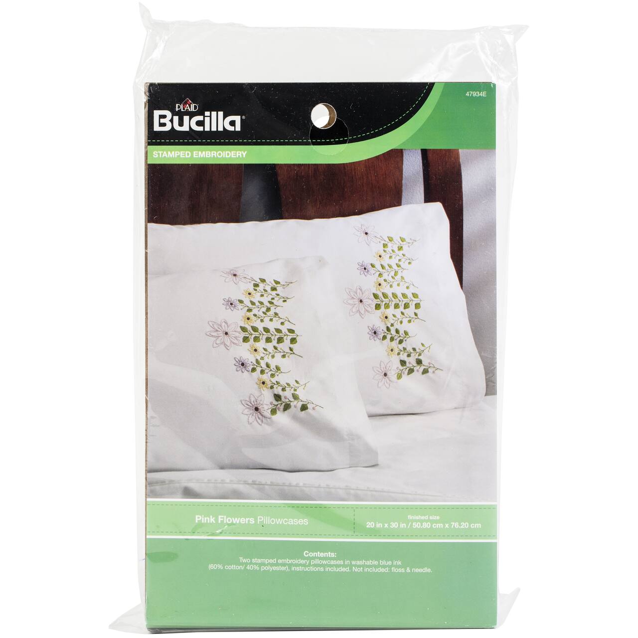 Bucilla&#xAE; Pink Flowers Stamped Embroidery Pillowcase Set